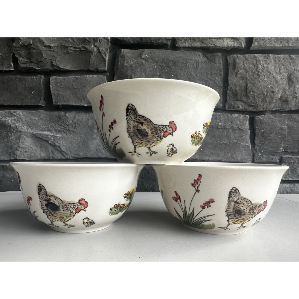 Paula Deen Southern Rooster Set of 3 Cereal Bowls Chicken Farmhouse Cottagecore